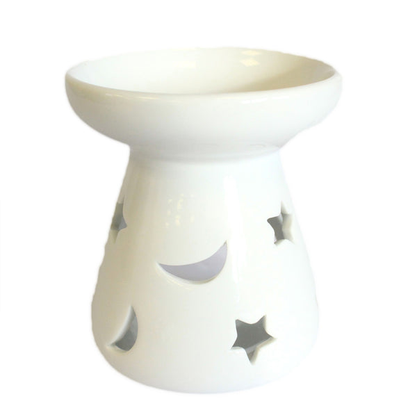 Oil Burner - Ceramic - Stars and Moons - White