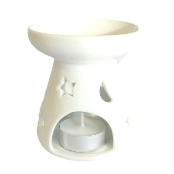 Oil Burner - Ceramic - Stars and Moons - White