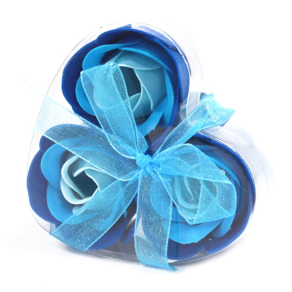 Soap Flower Heart Box - Set of 3 Blue Roses