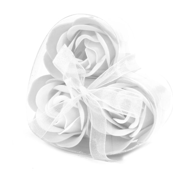 Soap Flower Heart Box - Set of 3 White Roses