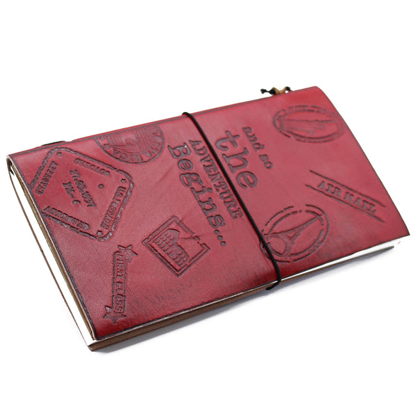Handmade Leather Journal - The Adventure Begins - Red