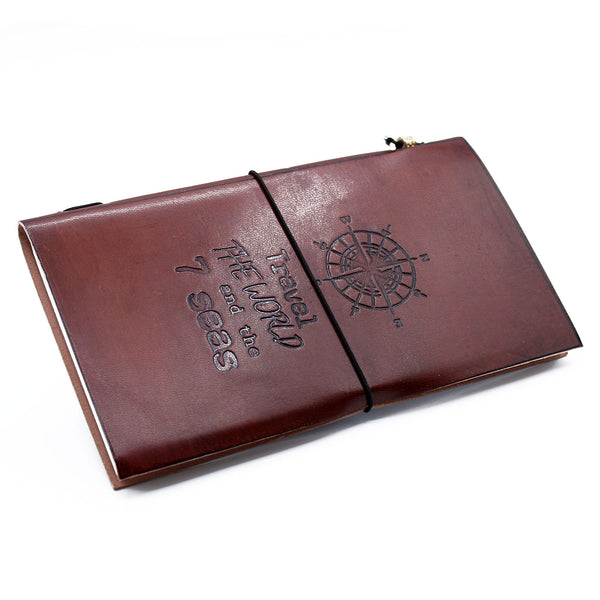Handmade Leather Journal - Travel The World - Brown