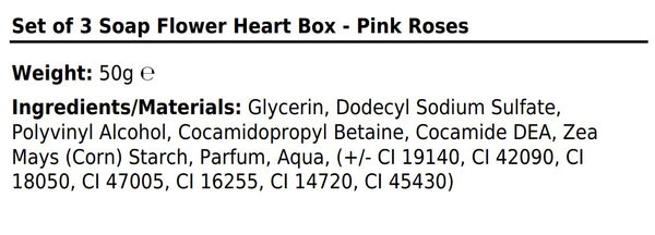 Soap Flower Heart Box - Set of 3 Pink Roses