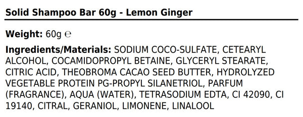 Shampoo Bar in a Tin - 60g - Lemon & Ginger