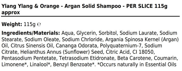 Handmade Ylang Ylang and Orange Shampoo Bar - 115g - Made with Argan Oil