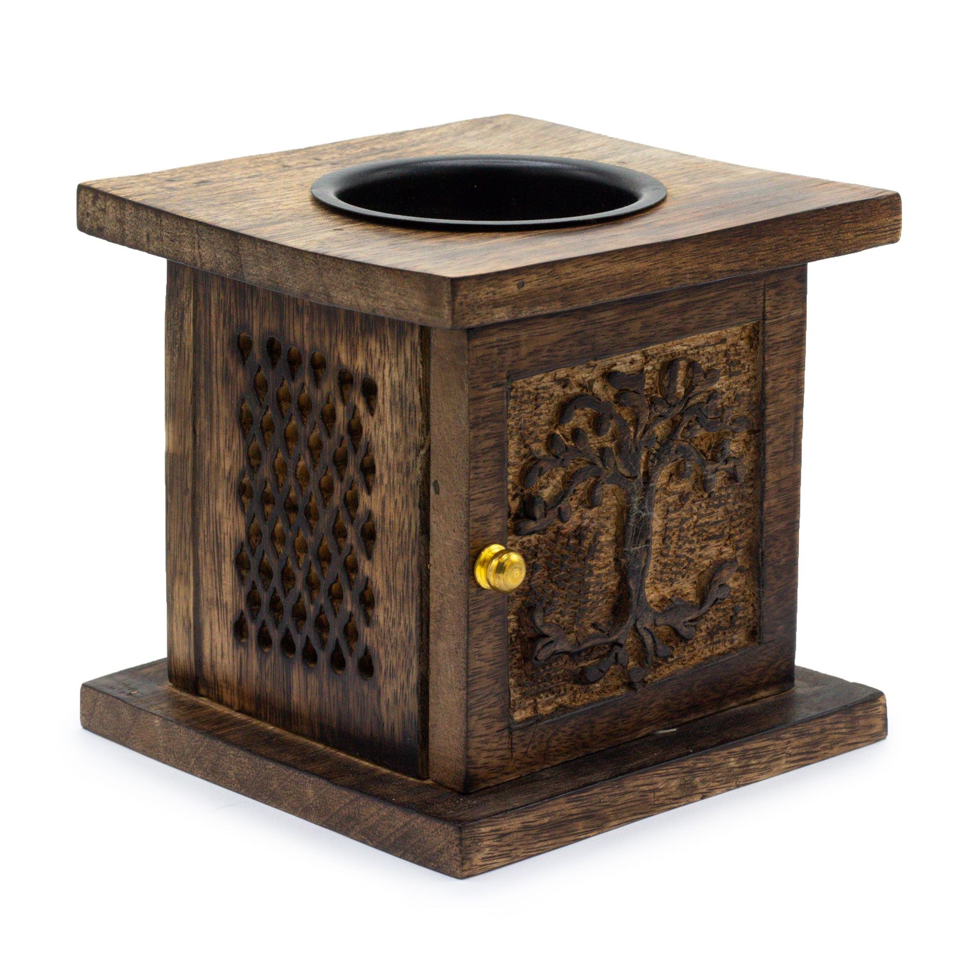Large Mango Wood Box Burner - Tree of life