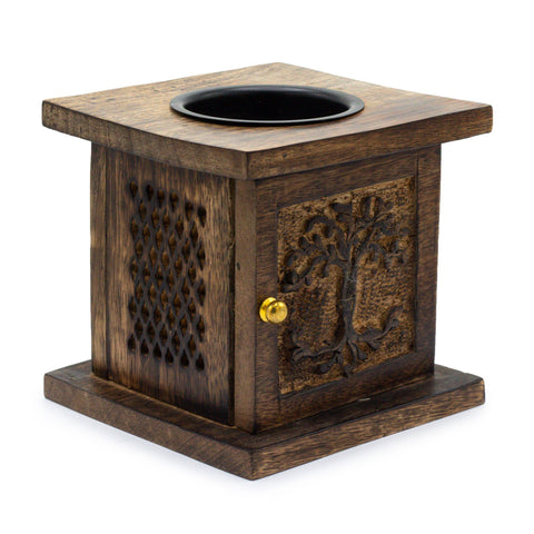 Large Mango Wood Box Burner - Tree of life