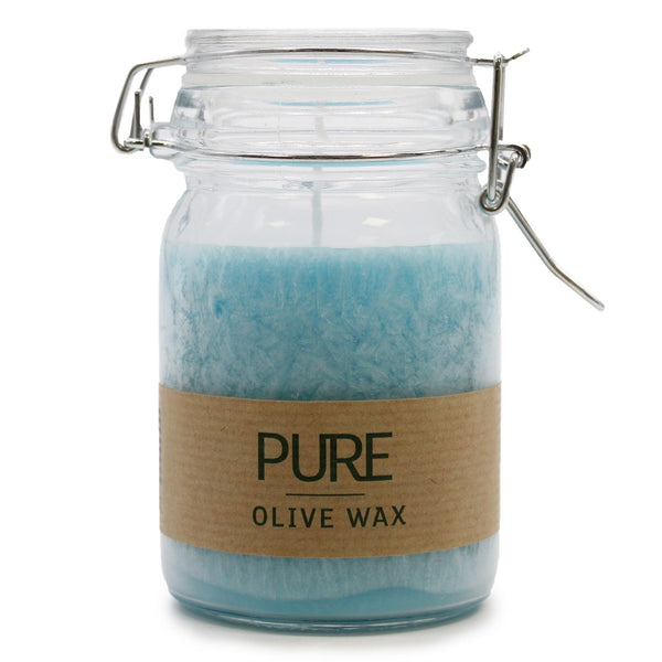 Handmade Pure Olive Wax Jar Candle 120x70 - Turquoise