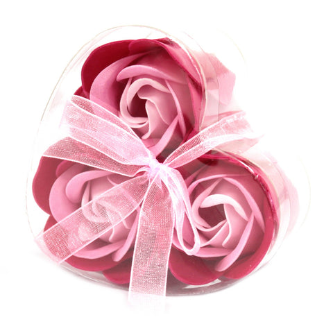Soap Flower Heart Box - Set of 3 Pink Roses