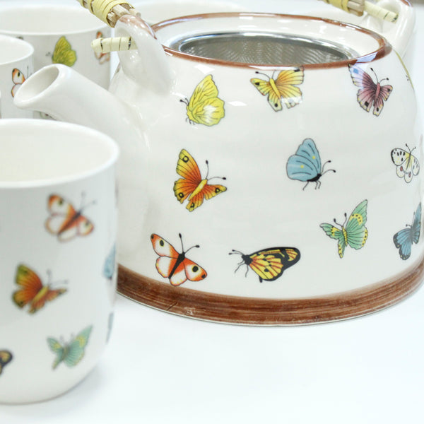 Tea Set - Matching Pot and 6 Cups -  Butterflies