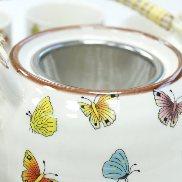 Tea Set - Matching Pot and 6 Cups -  Butterflies