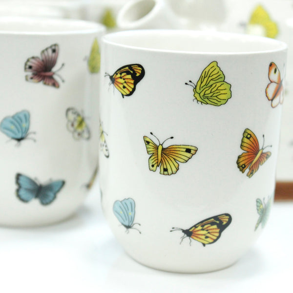 Tea Set - Matching Pot and 6 Cups -  Butterflies