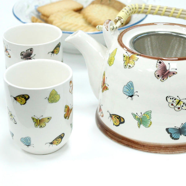 Tea Set - Matching Pot and 6 Cups -  Butterflies