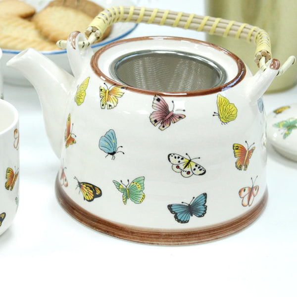 Tea Set - Matching Pot and 6 Cups -  Butterflies