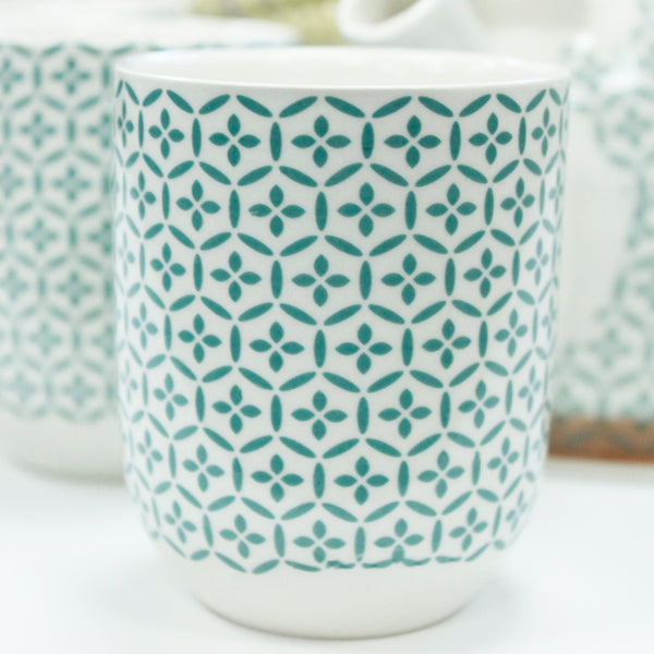 Tea Set - Matching Pot and 6 Cups - Green Mosaic