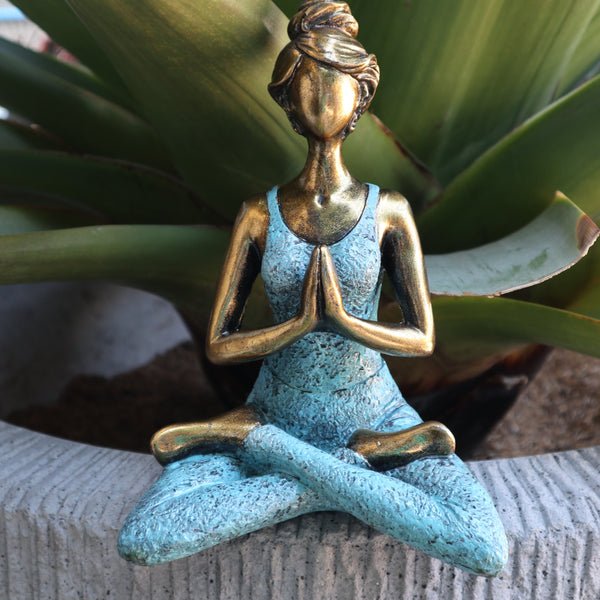 Yoga Lady Figure - Bronze and Turquoise (24cm high)