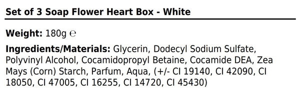 Soap Flower Heart Box - Set of 3 White Roses