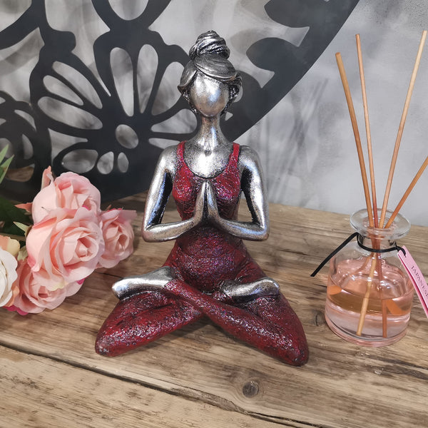 Yoga Lady Figure - Silver and Bordeaux (24cm high)