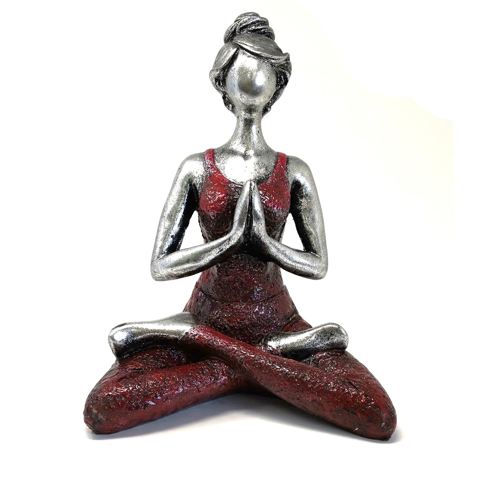 Yoga Lady Figure - Silver and Bordeaux (24cm high)