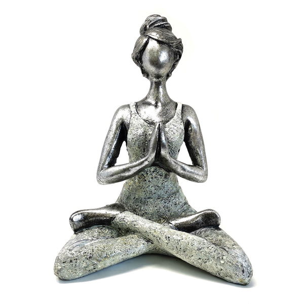 Yoga Lady Figure - Silver and White (24cm high)