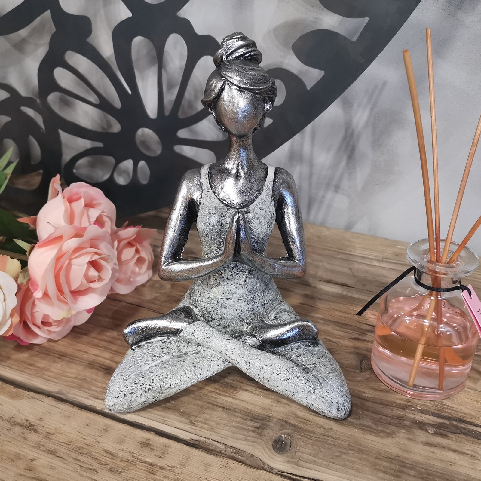 Yoga Lady Figure - Silver and White (24cm high)